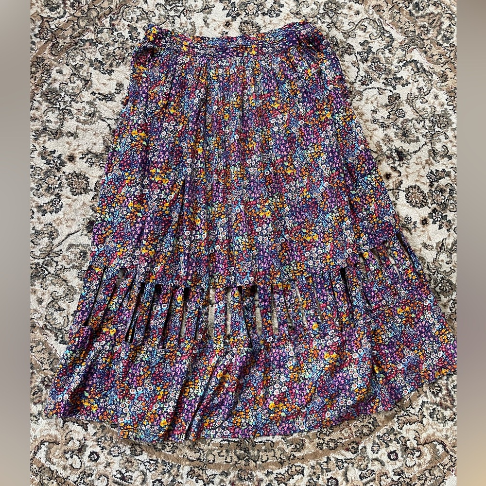 VINTAGE Women’s Size 14 Floral Maxi Skirt Peep Boho Cottagecore Granny Farmhouse